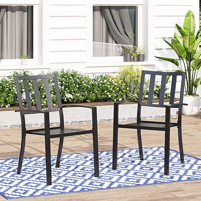 MFSTUDIO 2 Pcs Black 0utdoor Dining Chairs, Stackable Metal Patio Chairs, Support 300 lbs | Amazon (US)