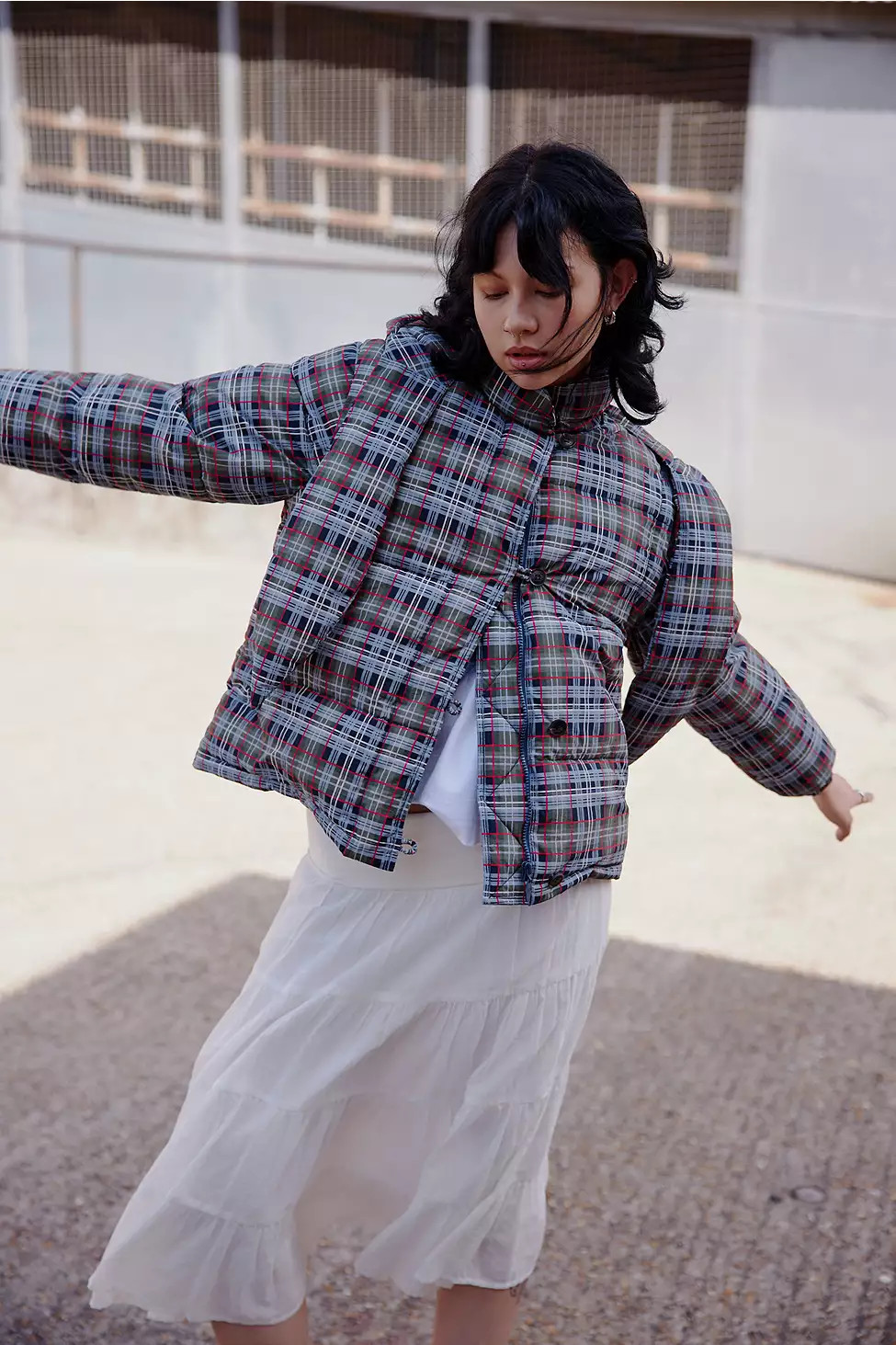 Damson Madder Pearl Multi-Check Puffer Jacket UK 6 at Urban Outfitters | Urban Outfitters UK