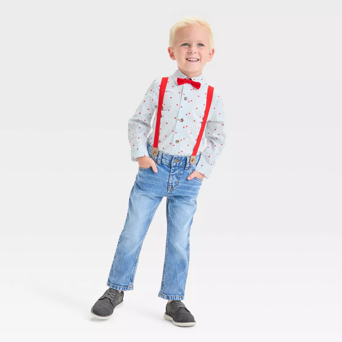 Toddler Boys' Valentine's Day Heart Print Bow Tie Shirt and Denim Suspender Set - Cat & Jack™ C... | Target