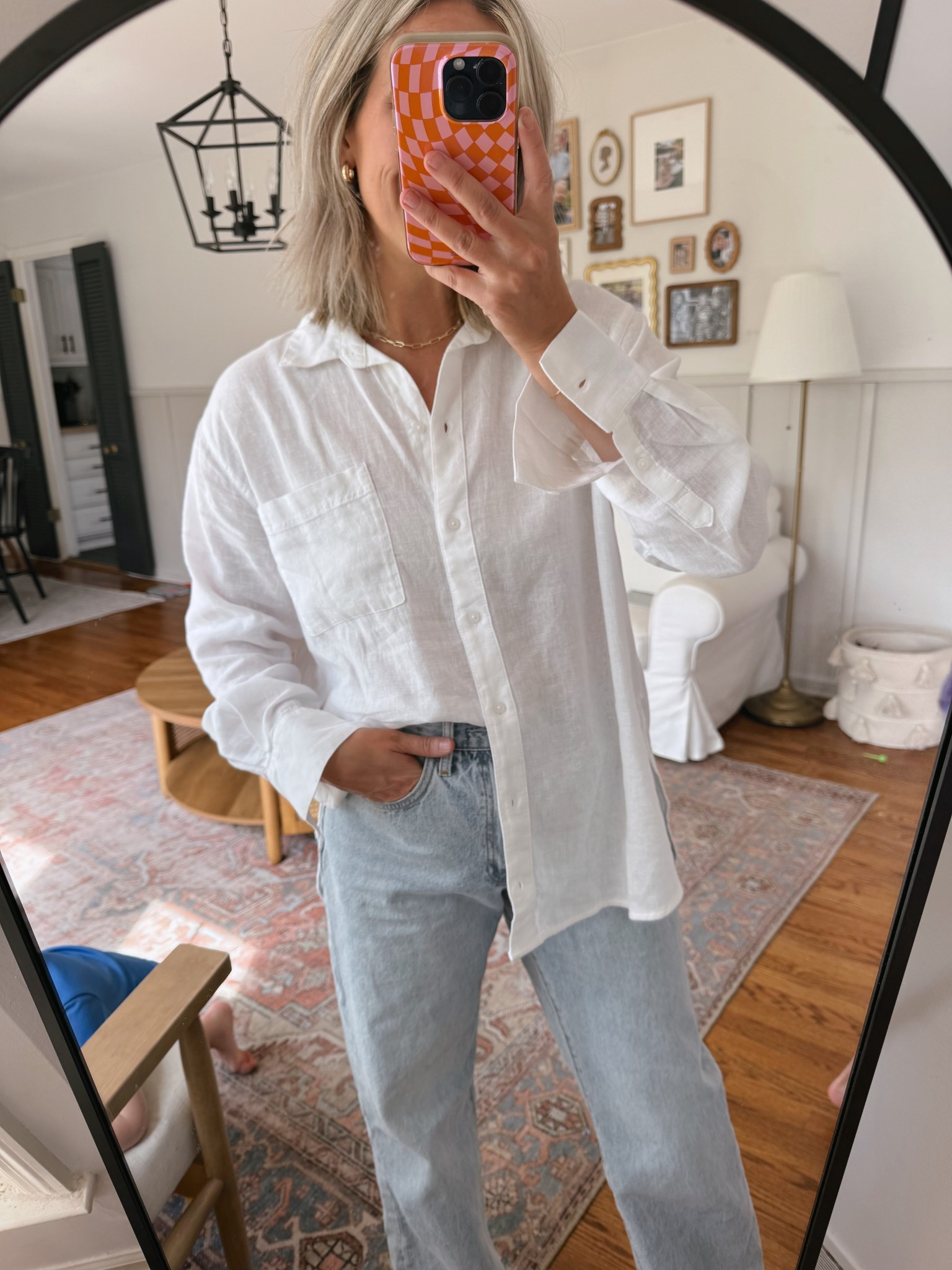 Added this linen button down into my spring capsule! Wearing a medium. Perfectly oversized. Will be so cute with shorts too 