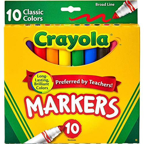 Crayola 587722 Non-Washable Markers, Broad Point, Classic Colors, 10/Set | Amazon (US)