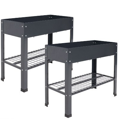 Sunnydaze Hot Dip Galvanized Steel Raised Garden Bed with Mesh Shelf - Set of 2 - Gray | Target
