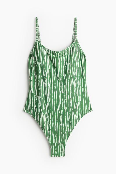 Padded-cup High-leg Swimsuit - Green/patterned - Ladies | H&M US | H&M (US + CA)