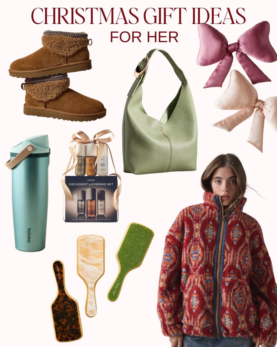 Gifts for her🎀🎁

#urbanoutfitters #anthropologie #purse #throwpillow #owala #waterbottle #hairbrush #uggboots #ugg #giftguide #giftsforher #giftideas

#LTKCyberWeek #LTKGiftGuide #LTKselfcare