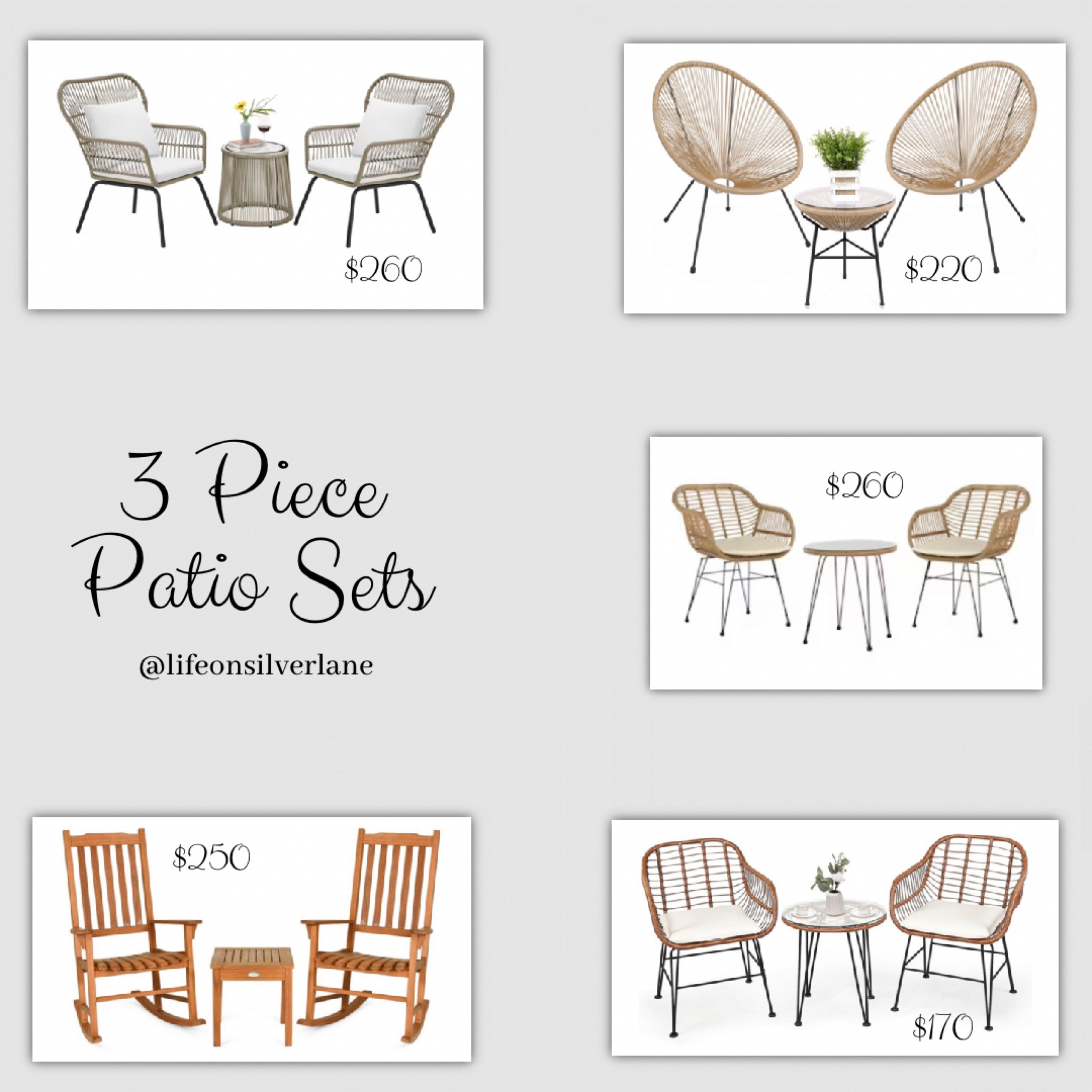 ~Sale Alert~
These neural 3 piece patio sets will complement any outdoor space. I have had mine for 3 years and still love it (top left). 

#salealert #outdoordecor #outdoorliving #patio #porch #patiofurniture #patiochairs #LTKsalealert #LTKspring #lifeonsilverlane

#LTKhome #LTKSale #LTKSeasonal