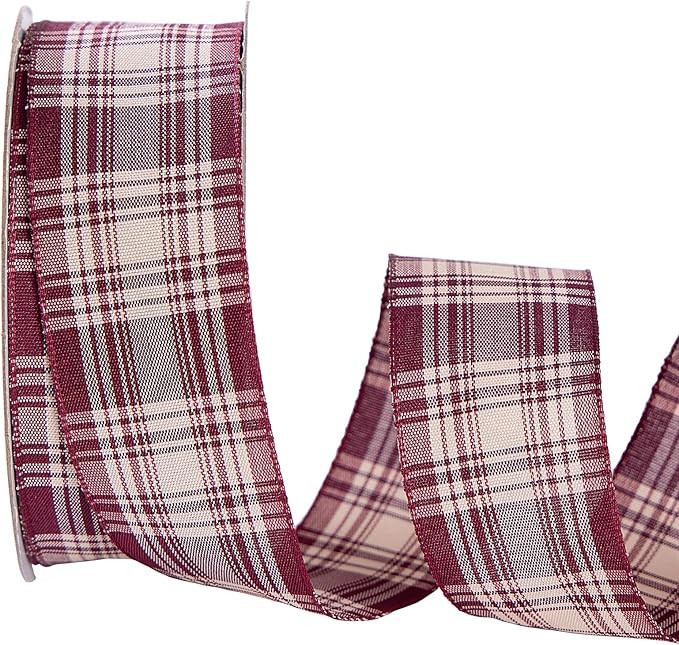 Burgundy Ribbon,Maroon Plaid Wired Ribbon,1.5 Inch Wide, 25 Yards/Roll, for Christmas Tree,Wreath... | Amazon (US)
