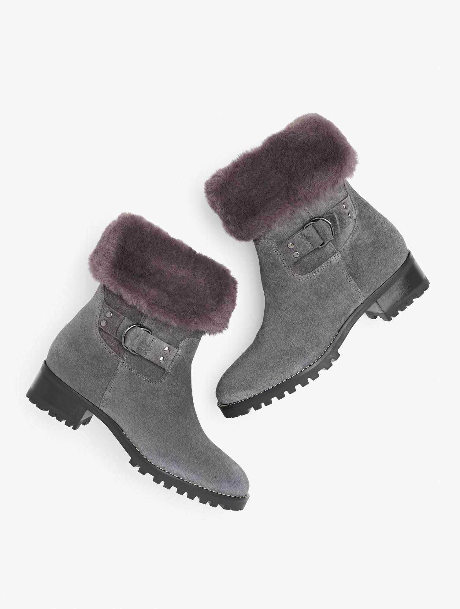 Tish Foldover Cuff Ankle Boots - Kendall Grey - 8M Talbots | Talbots