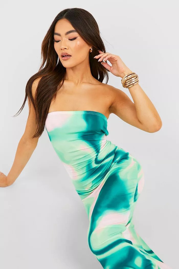 Marble Slinky Bandeau Maxi Dress | boohoo (US & Canada)
