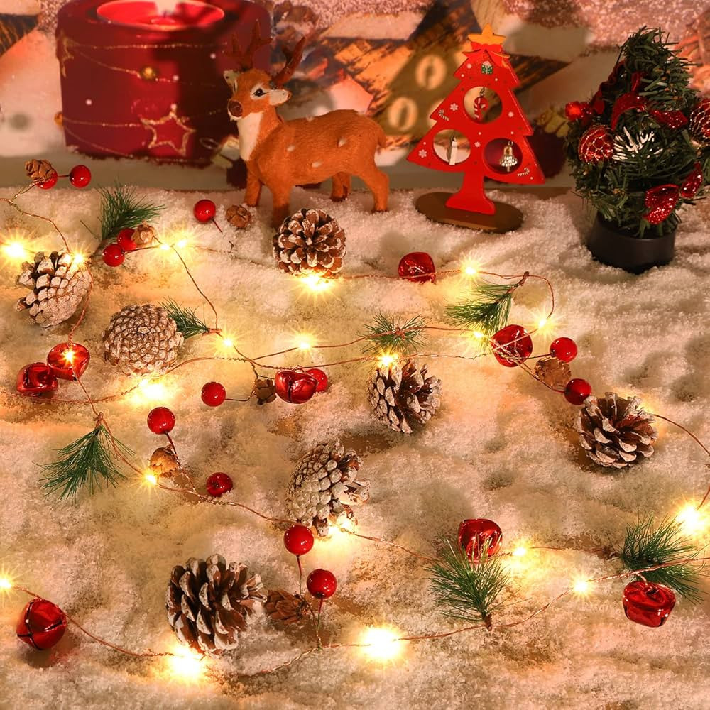 Christmas Pinecone String Lights, Battery Powered LED Wreath String Lights, Indoor Christmas Deco... | Amazon (US)