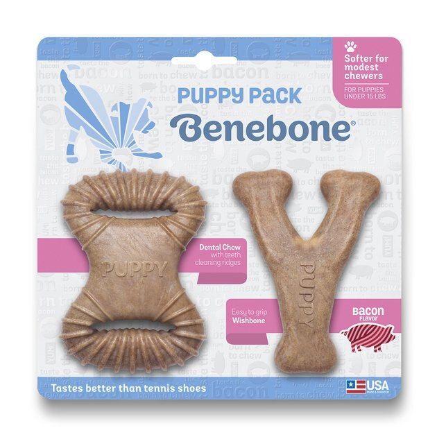 Benebone Bacon Flavor Tough Puppy Chew Toy, 2 count | Chewy.com