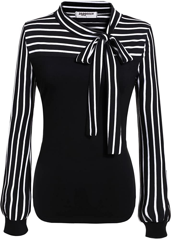 Zeagoo Women Office Blouse Bow Tie Neck Long Sleeve Shirts Work Tops | Amazon (US)
