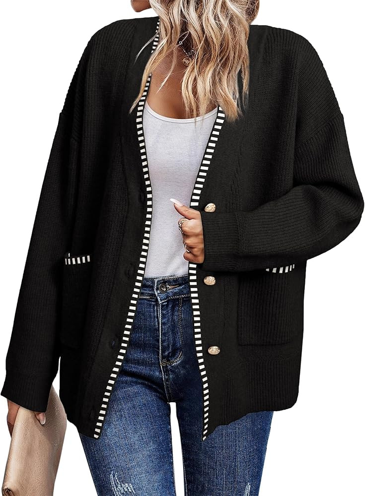 Simplee Womens Chunky Oversized Crochet Cardigan Long Sleeve Cable Knit Sweater Casual V-Neck But... | Amazon (US)