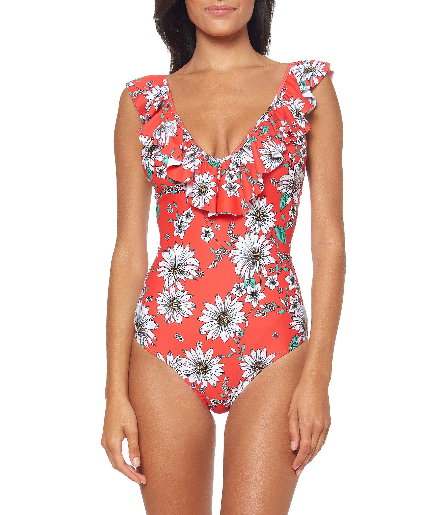 Jessica Simpson Oopsy Daisy Floral Print Ruffle One Piece Swimsuit | Dillard's | Dillards