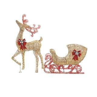 Home Accents Holiday 5 ft Gold Reindeer with 44 in Sleigh Holiday Yard Decoration TY374+375-1411 ... | The Home Depot