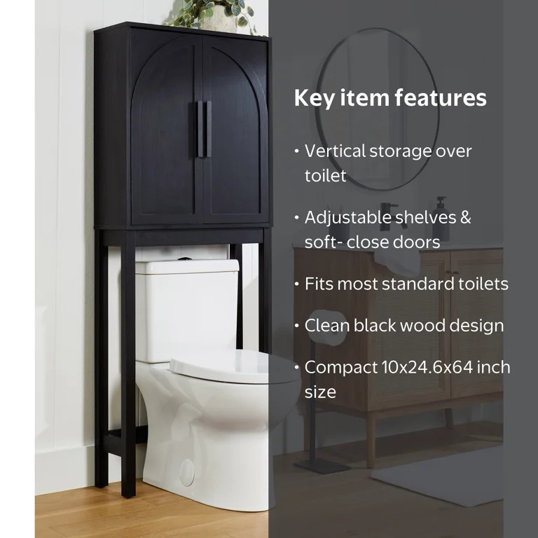 Better Homes & Gardens Juliet Over-the-Toilet Space Saver Cabinet, 2 Adjustable Shelves, Black | Walmart (US)