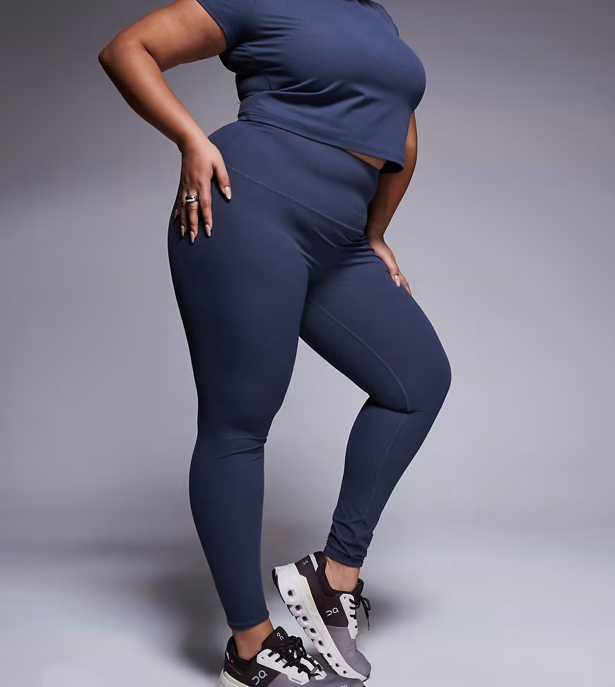 4505 Curve soft touch rib high waist gym legging in blue gray | ASOS (Global)