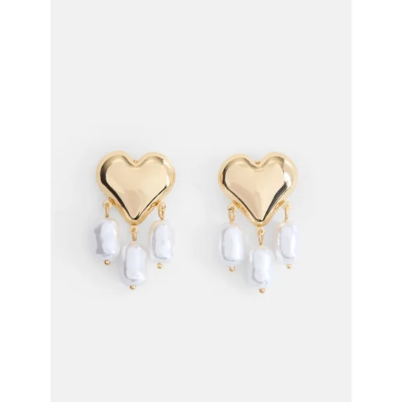 Free Assembly Women's Gold Tone Heart and Faux Pearl Drop Earrings | Walmart (US)