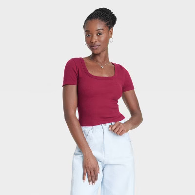 Women's Shrunken Short Sleeve Scoop Neck T-Shirt - Universal Thread™ | Target