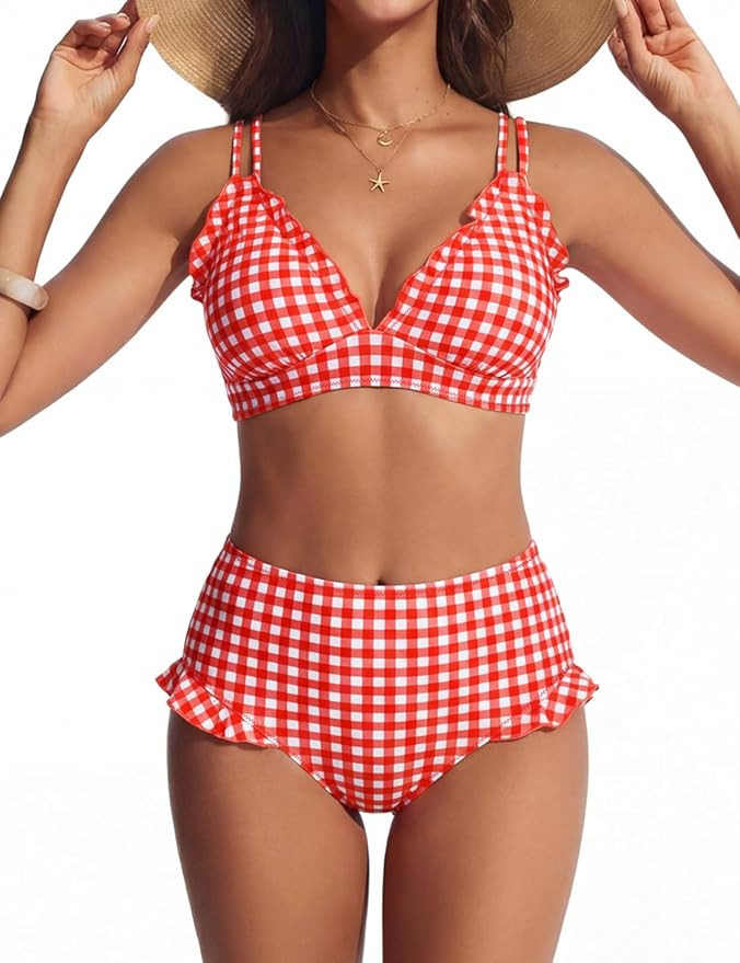 Hanna Nikole Women High Waisted Bikini Sets Ruffle, 2 Piece Swim Suits 2026, Sexy Retro Bathing S... | Amazon (US)