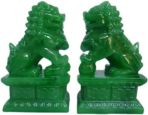 Feng Shui Porsperity Statues 2 PCS Fu Foo Dogs Pair of Green Guardian Lion Best Housewarming Cong... | Amazon (US)