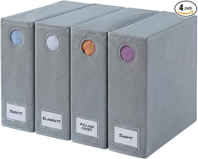 4 Pack Sheet Organizers - Foldable Storage Sheets Set Organizer for Linen Closet - King & Queen S... | Amazon (US)