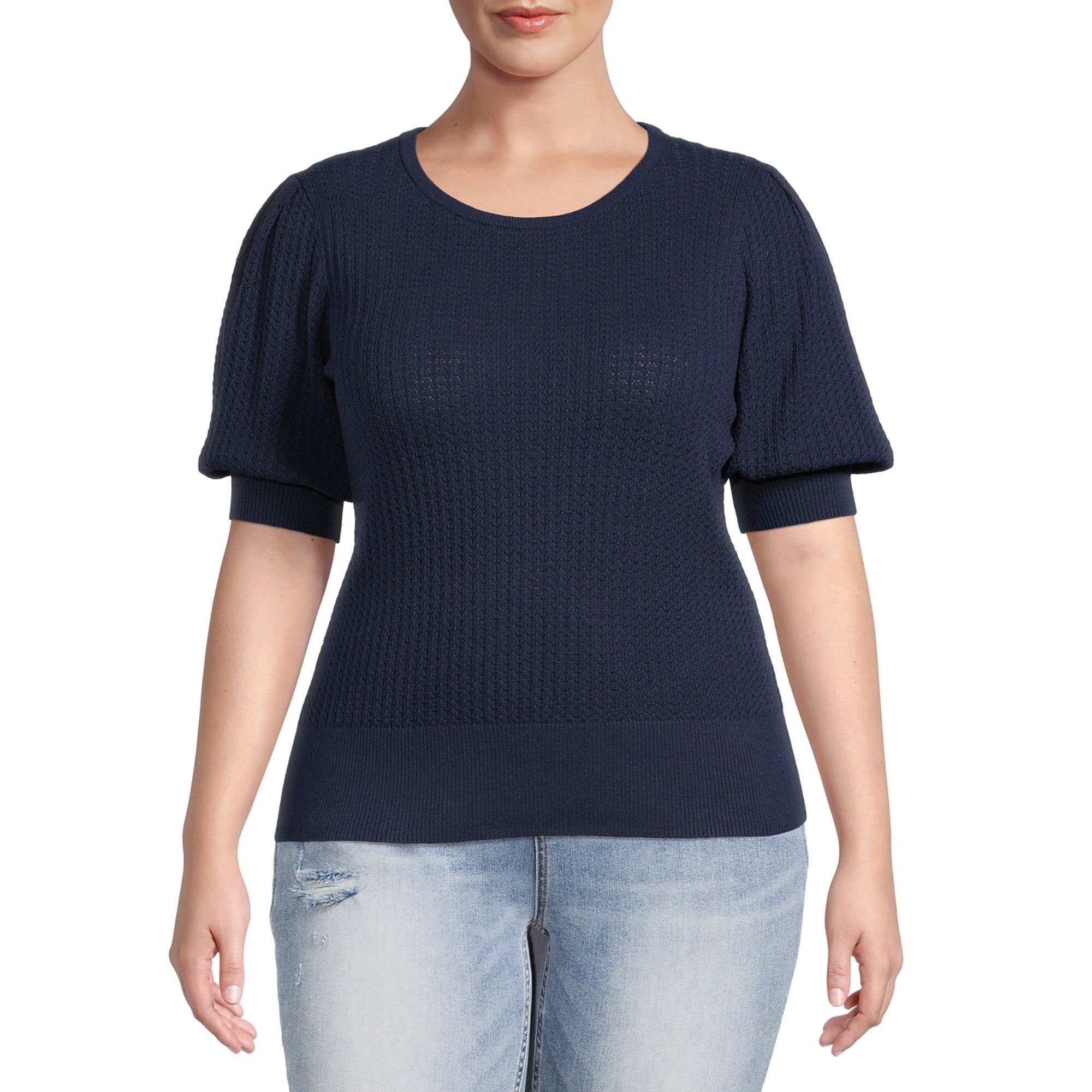 Terra & Sky - Terra & Sky Women's Plus Size Pointelle Puff Sleeve Top - Walmart.com | Walmart (US)