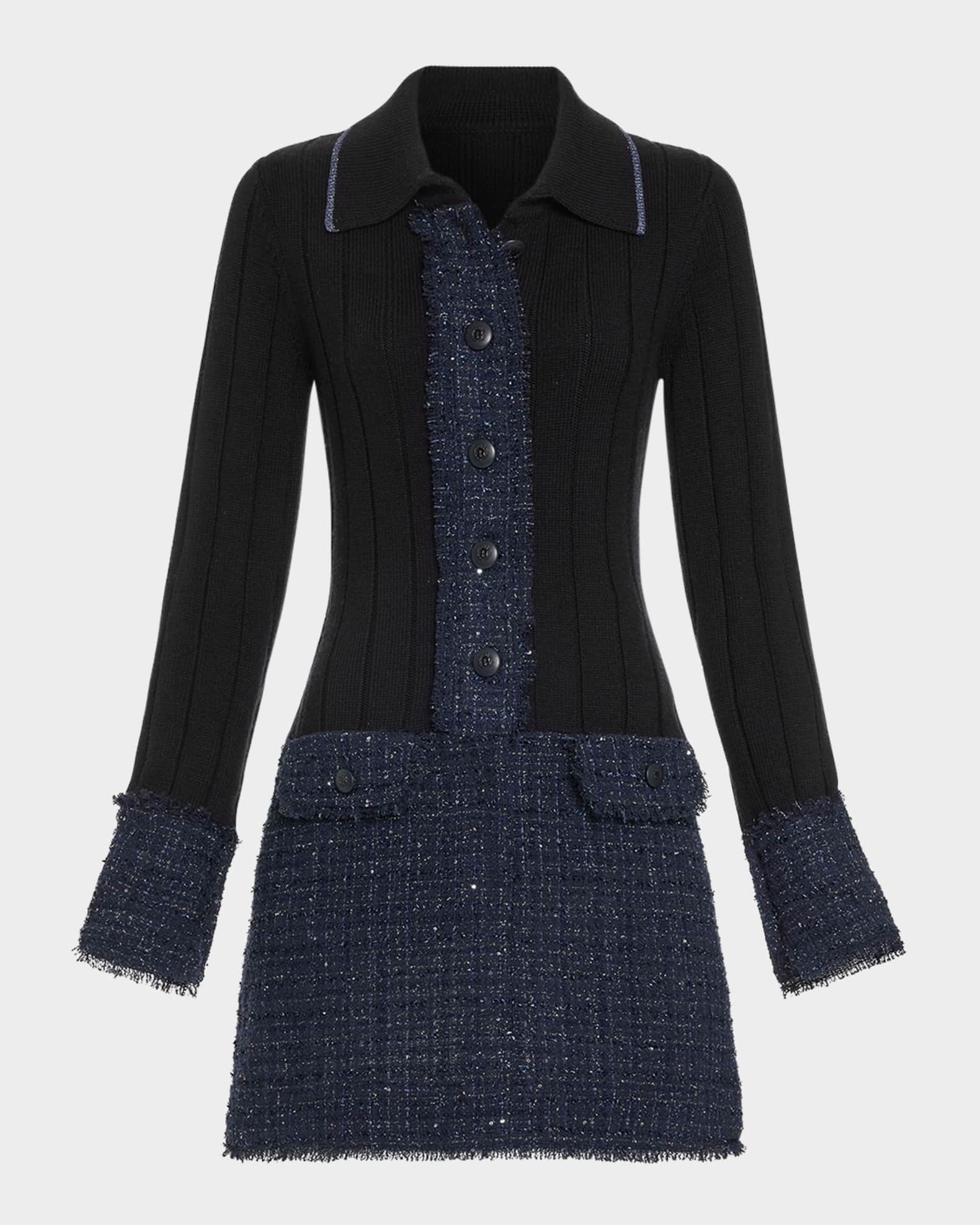 Ramy Brook Ellen Ribbed Tweed Mini Shirtdress | Neiman Marcus