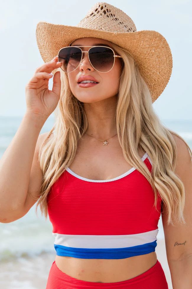 Do Not Disturb Red Color Block Bikini Top | Pink Lily