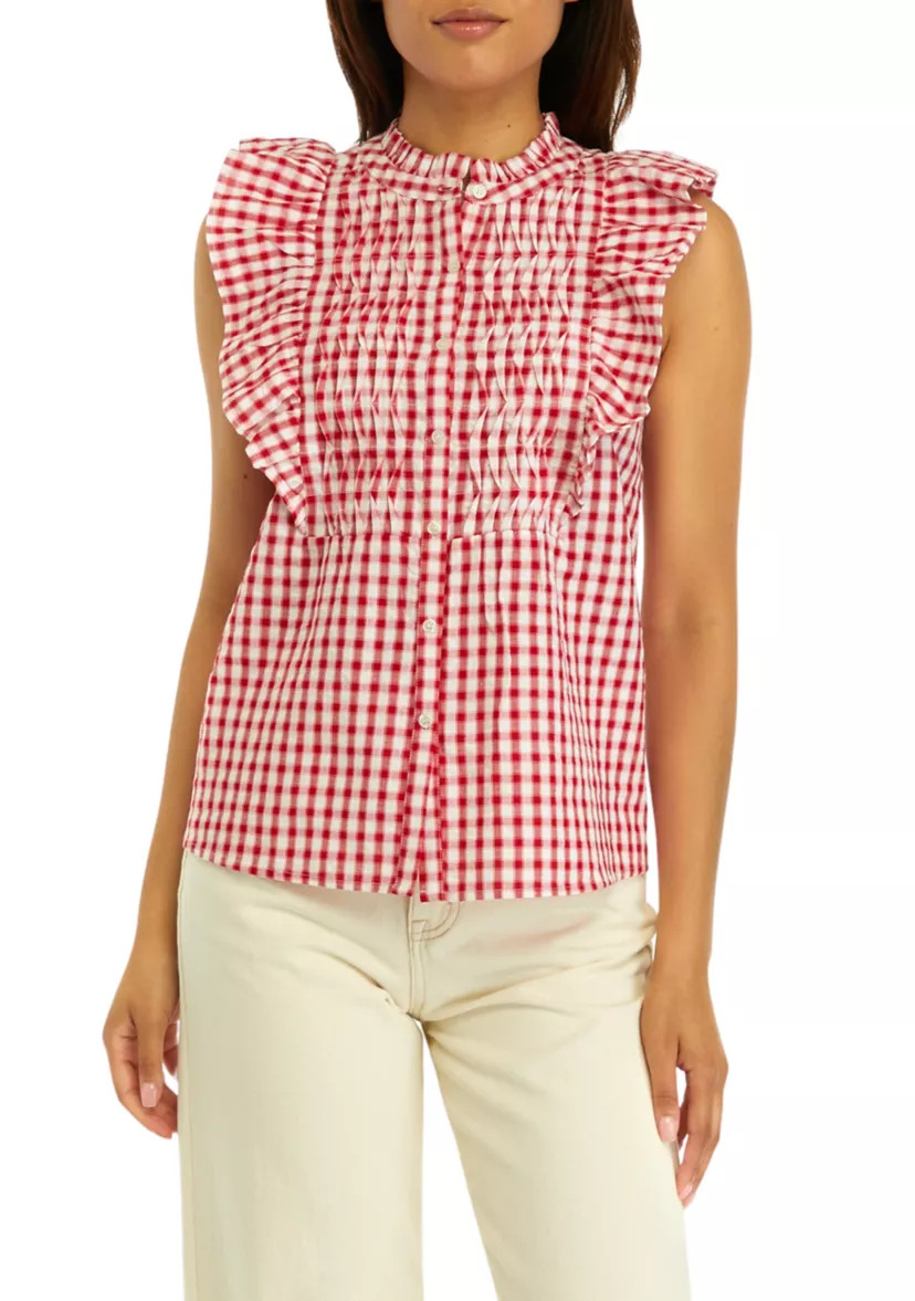 Women's Ruffle Sleeve Gingham Shirt | Belk