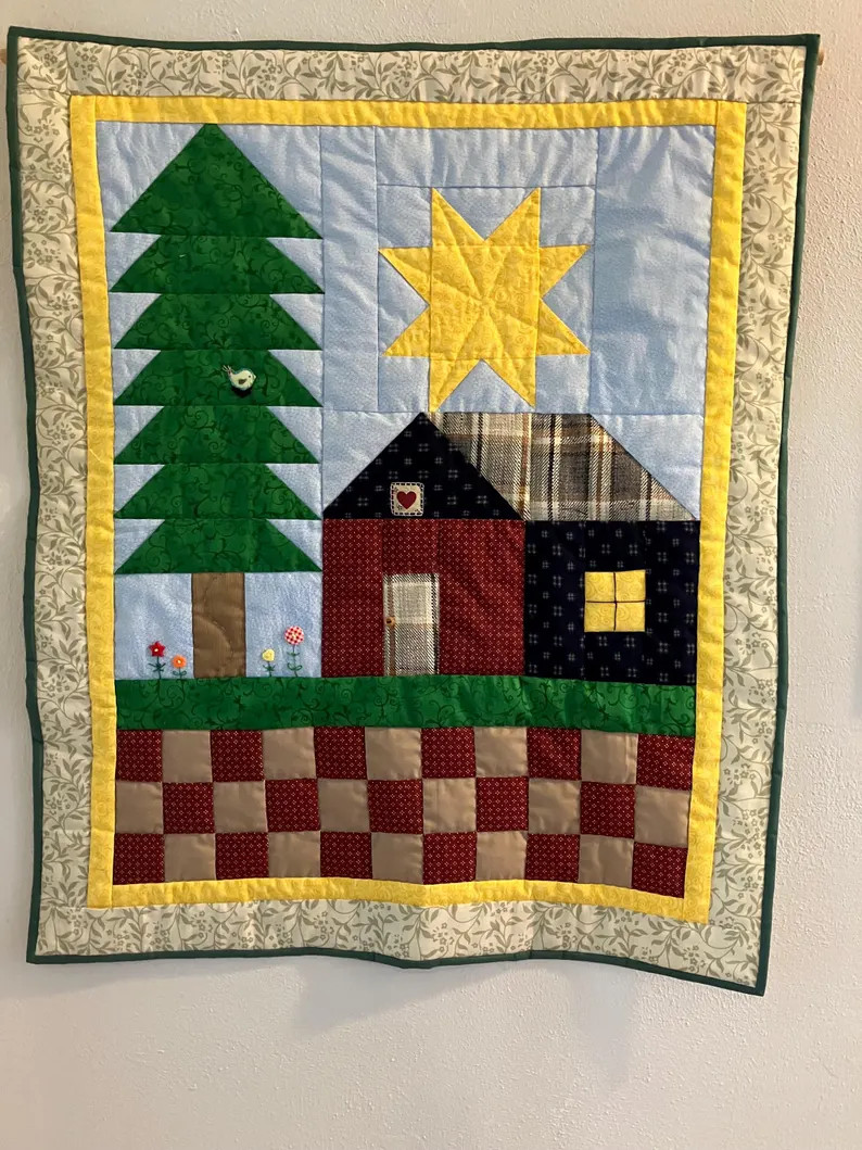 Hand Quilted Farmhouse Wall Hanging, Winter Cottage Design - Etsy | Etsy (Global)