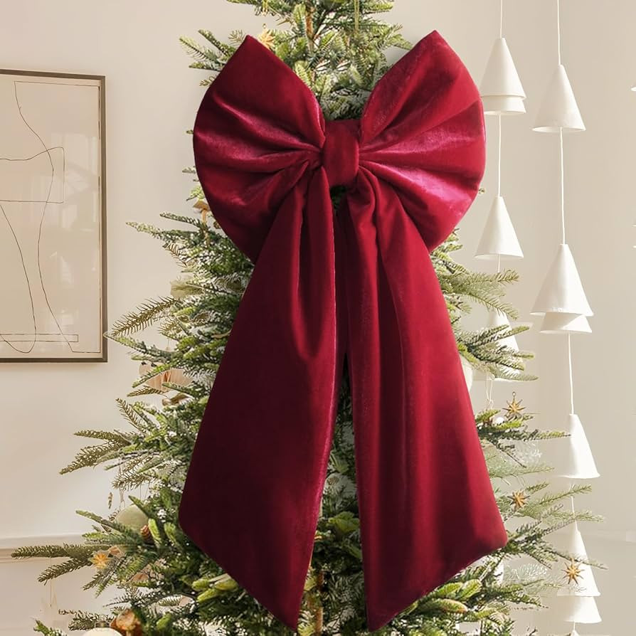 Christmas Decorations - Christmas Bows - 36x18 Inches Large Red Velvet Christmas Tree Topper - Bu... | Amazon (US)