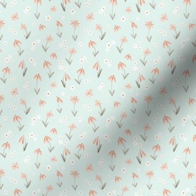Fabric Blush Daisies on Robins Egg | Spoonflower