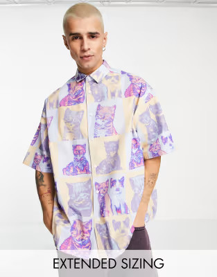 ASOS DESIGN boxy oversized shirt with cat photographic print | ASOS (Global)