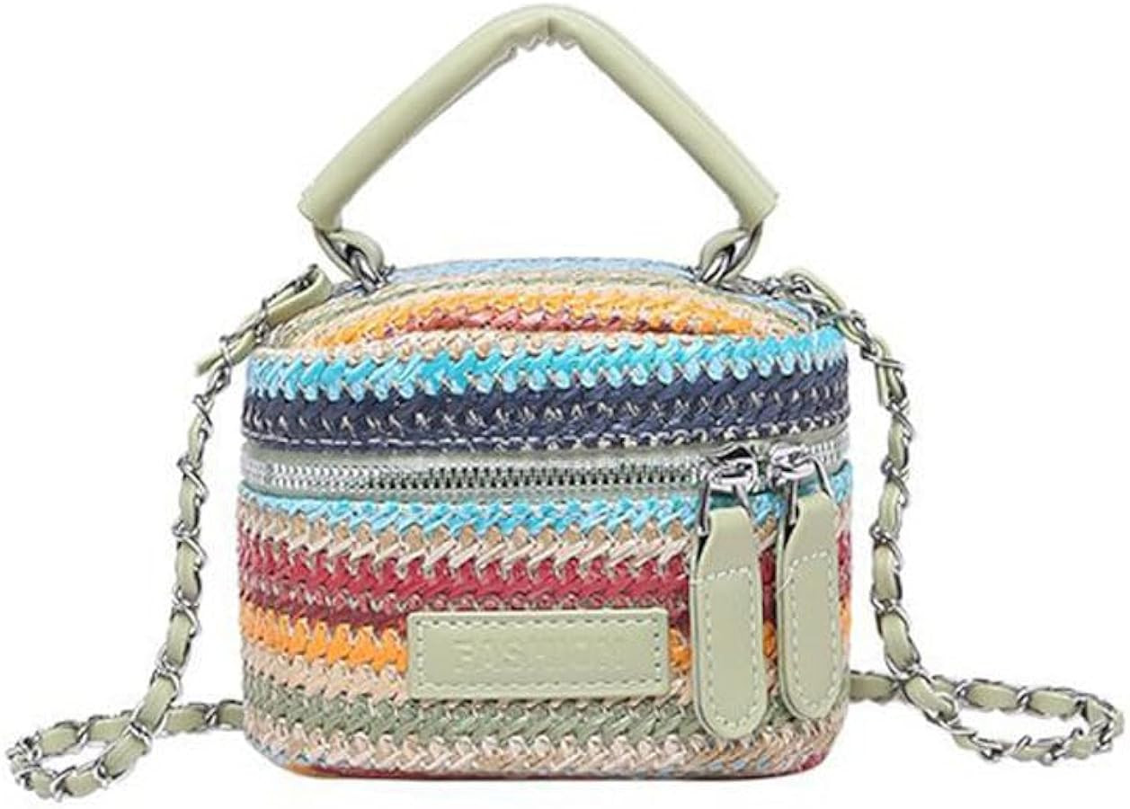 Women's Colorful Straw Crossbody Bag with Chain Strap Stylish Versatile Handbags | Amazon (US)
