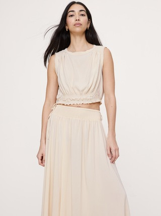 Smocked Georgette Cropped Tank | Banana Republic (US)