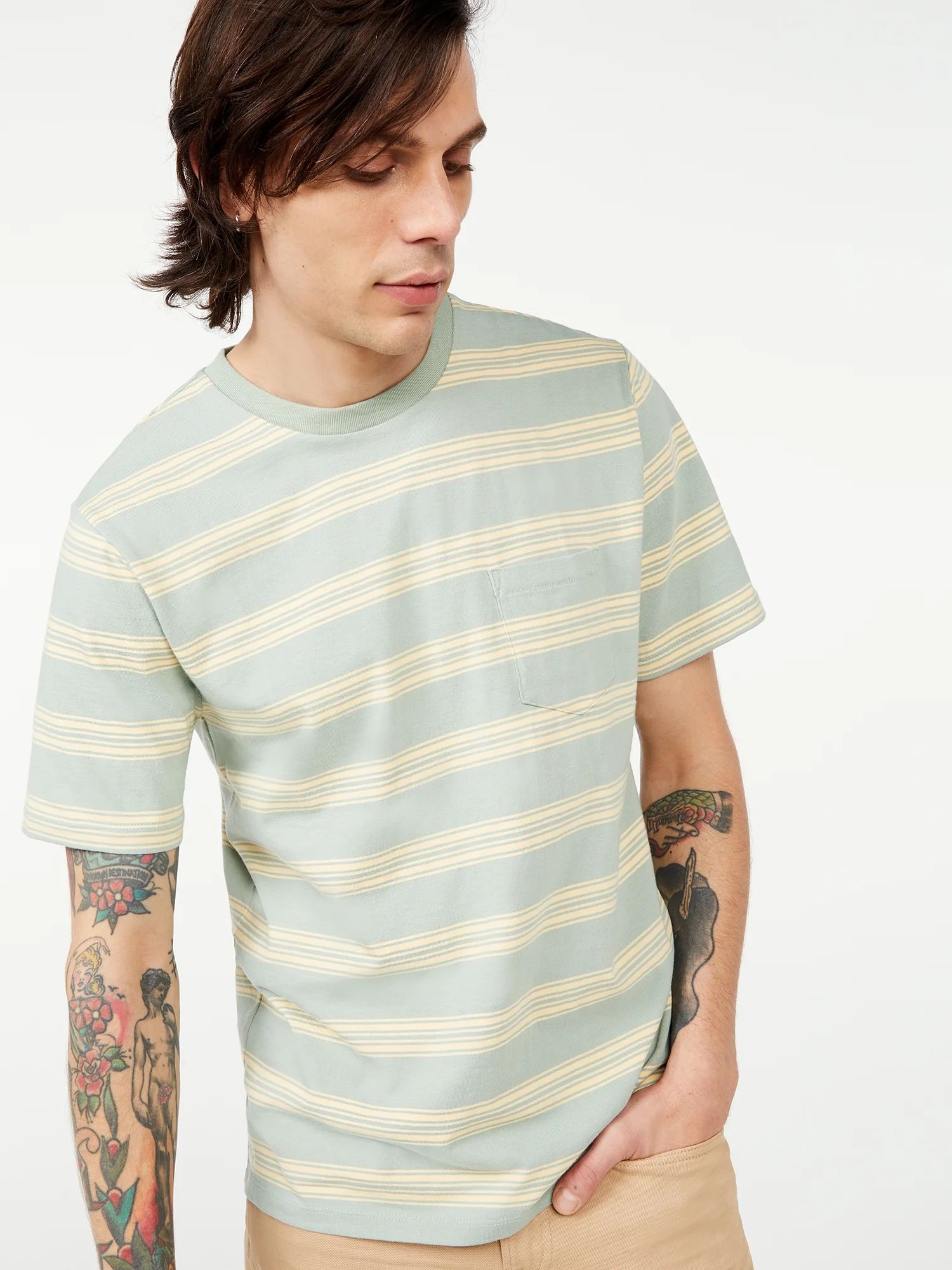 Free Assembly Men's Short Sleeve Vintage Stripe Pocket T-Shirt - Walmart.com | Walmart (US)