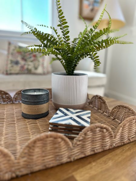 At home stores, run candle, wild oats and barley candle, spring candle, faux plant, scalloped tray, cute drink coasters, Serena and lily dupe, look for less

#LTKhome #LTKfindsunder50