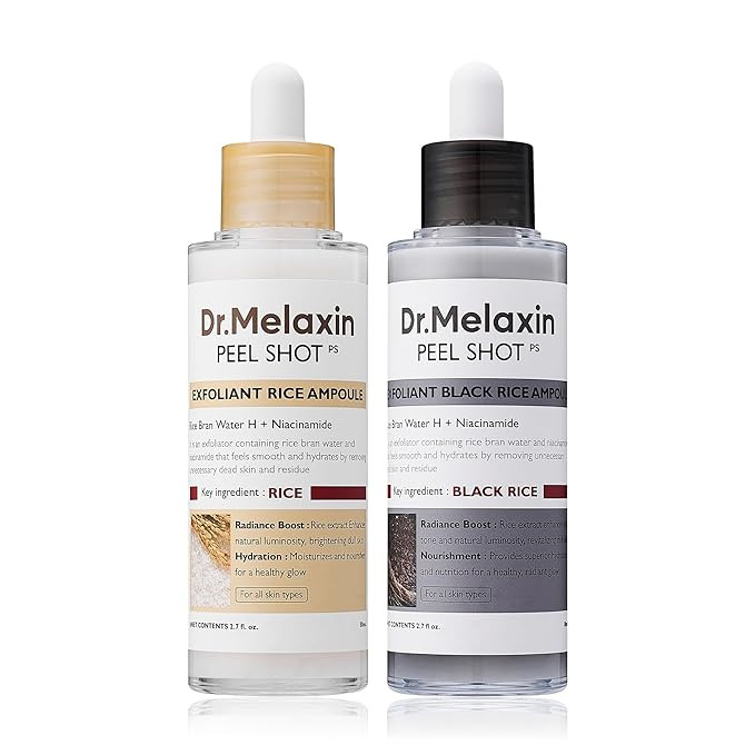 Dr.Melaxin Peel Shot Glow White and Black Rice Ampoule Duo, Soft Exfoliating Face and Body Scrub ... | Amazon (US)