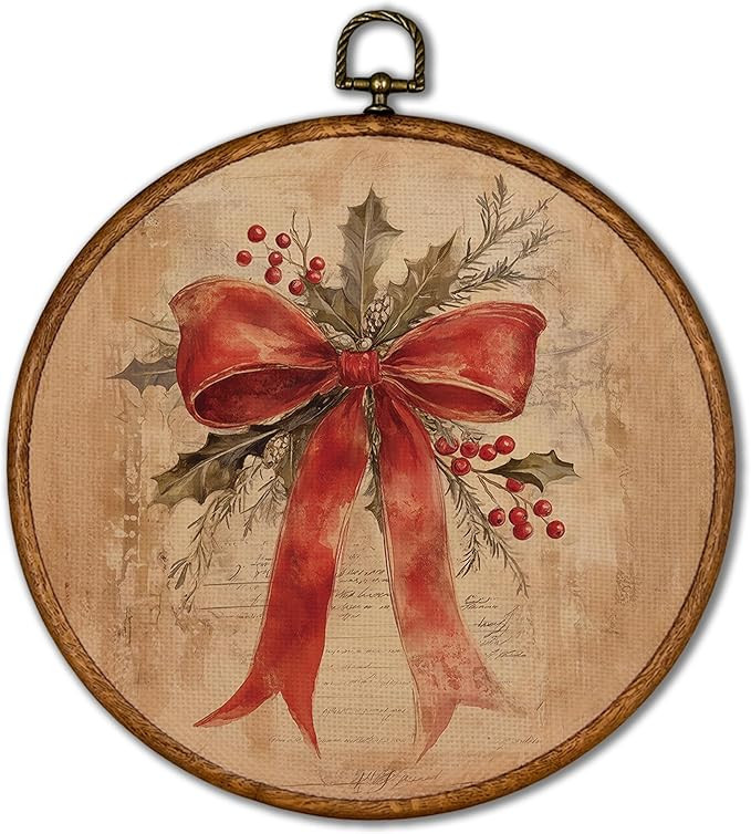 KSDUT Christams Wall Decor Art - Vintage Xmas Bow Wall Art Canvas Frame Hanging Prints, Retro Rus... | Amazon (US)