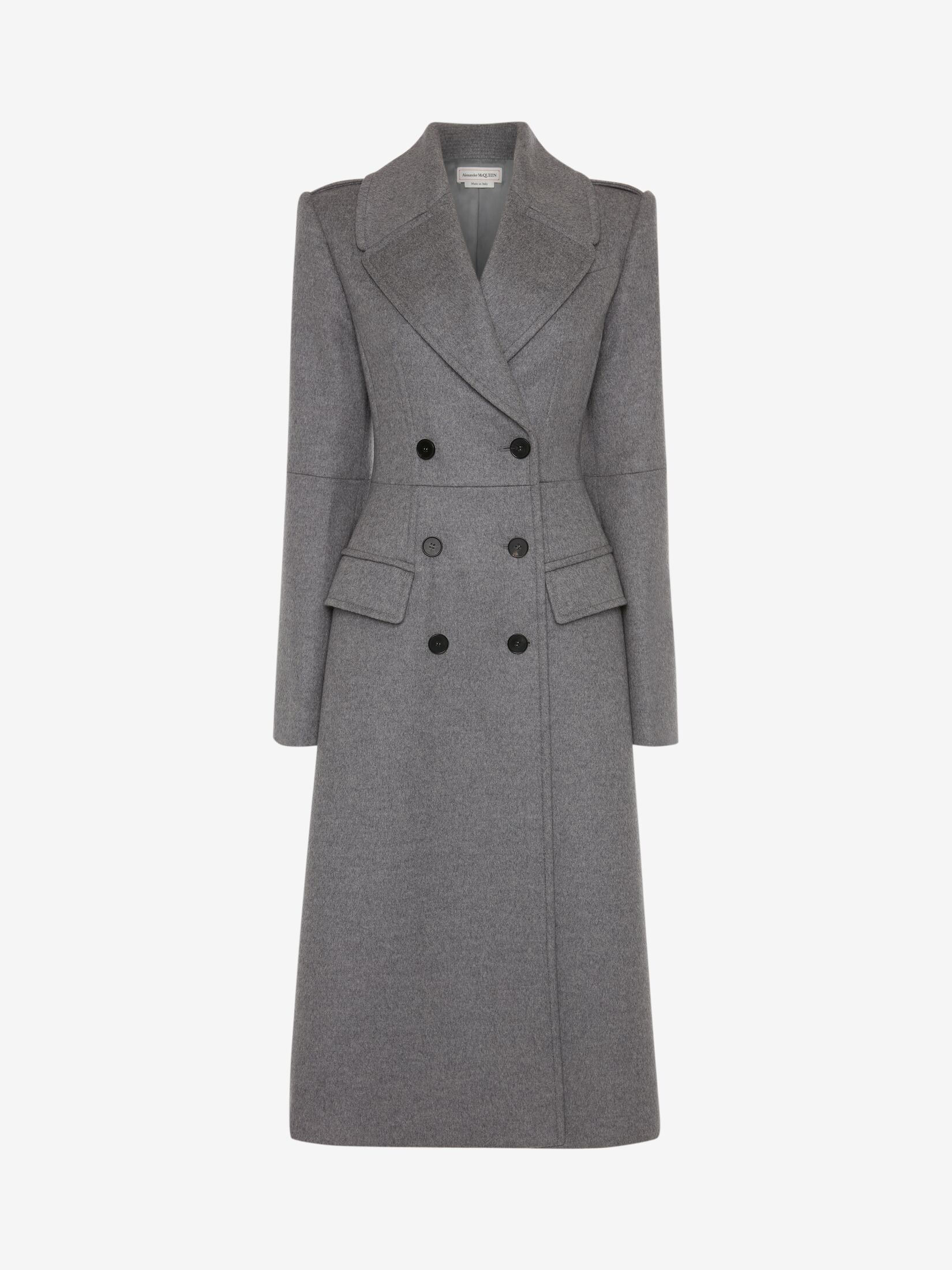 Women's Double-breasted Military Coat in Grey Melange | Alexander McQueen