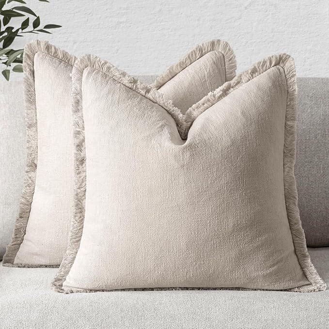 MIULEE Boho Farmhouse Pillow Covers Decorative Neutral Linen Throw Pillow Covers Set of 2 Natural... | Amazon (US)