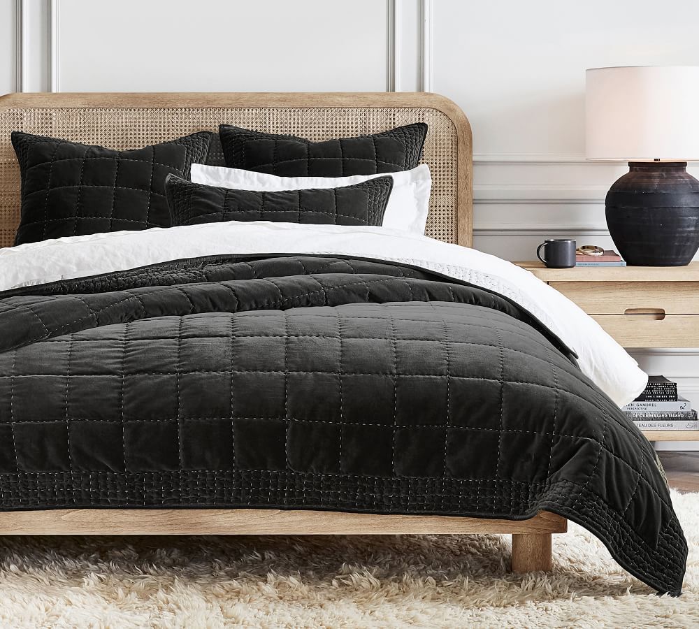 Velvet Handcrafted Box Stitch Quilt & Shams | Pottery Barn (US)