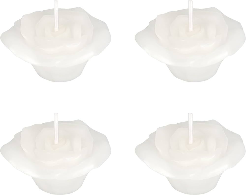 Mega Candles 4 pcs Unscented White Floating Rose Petals Flower Candle, Hand Poured Paraffin Wax C... | Amazon (US)