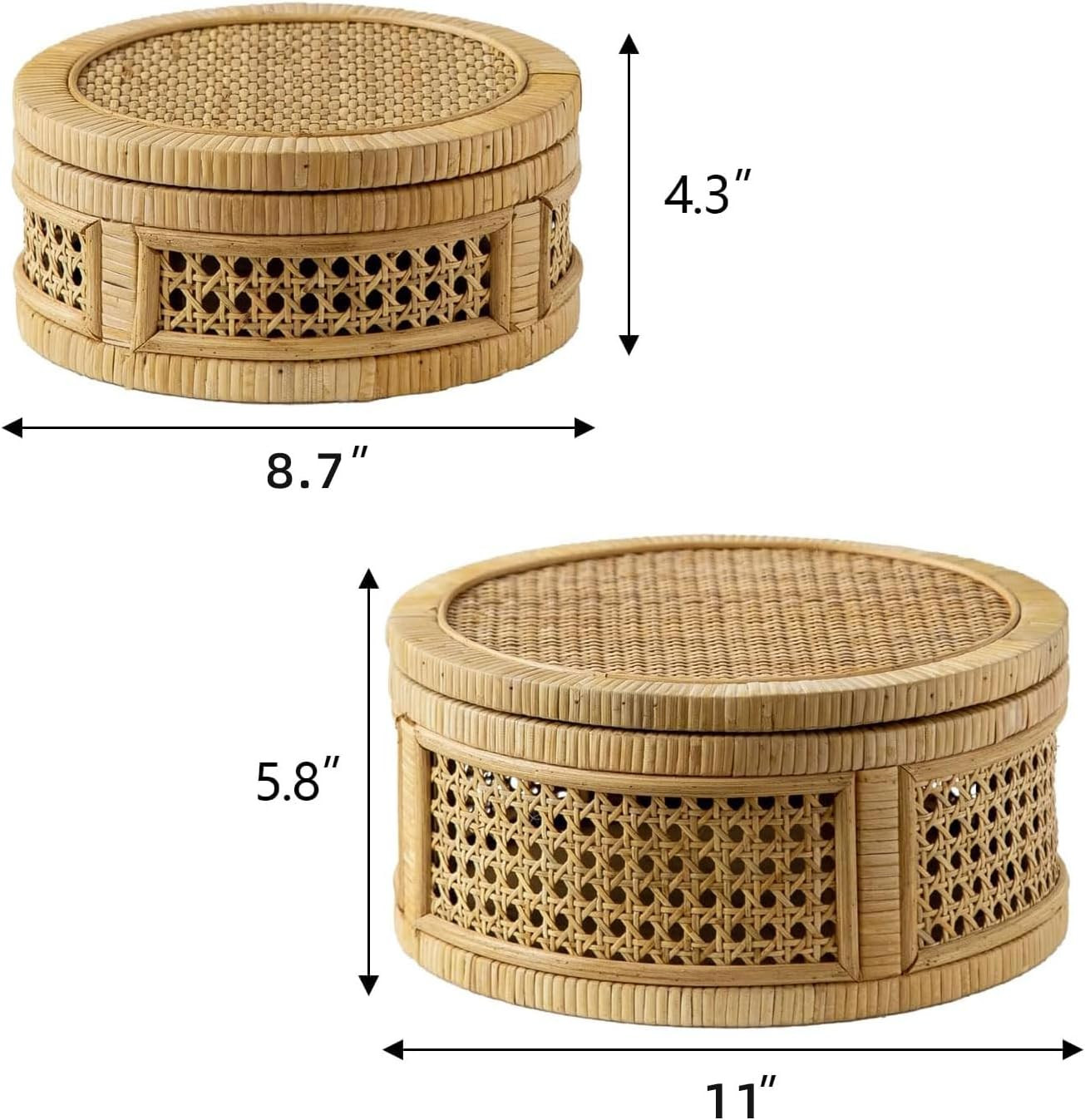 Rattan Decorative Box, Boho Display Boxes with Lids, Set of 2 Rectangular Wicker Storage Basket, ... | Amazon (US)