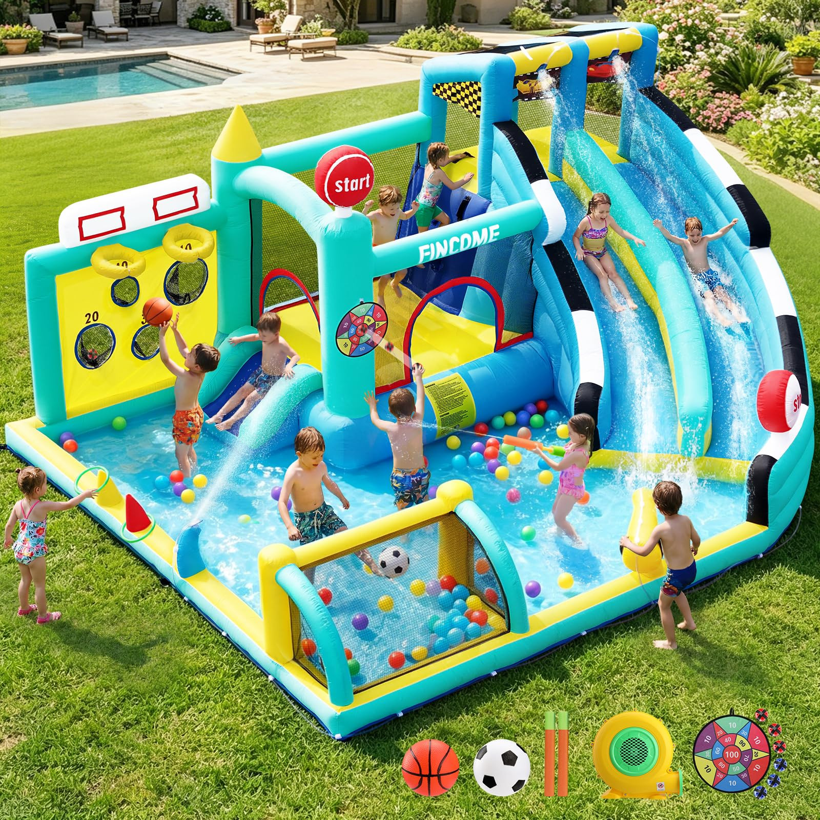 FINCOME Bounce House Double Slides for Kids 3-10, Large Bounce Castle with Air Blower 550W, Pool,... | Amazon (US)