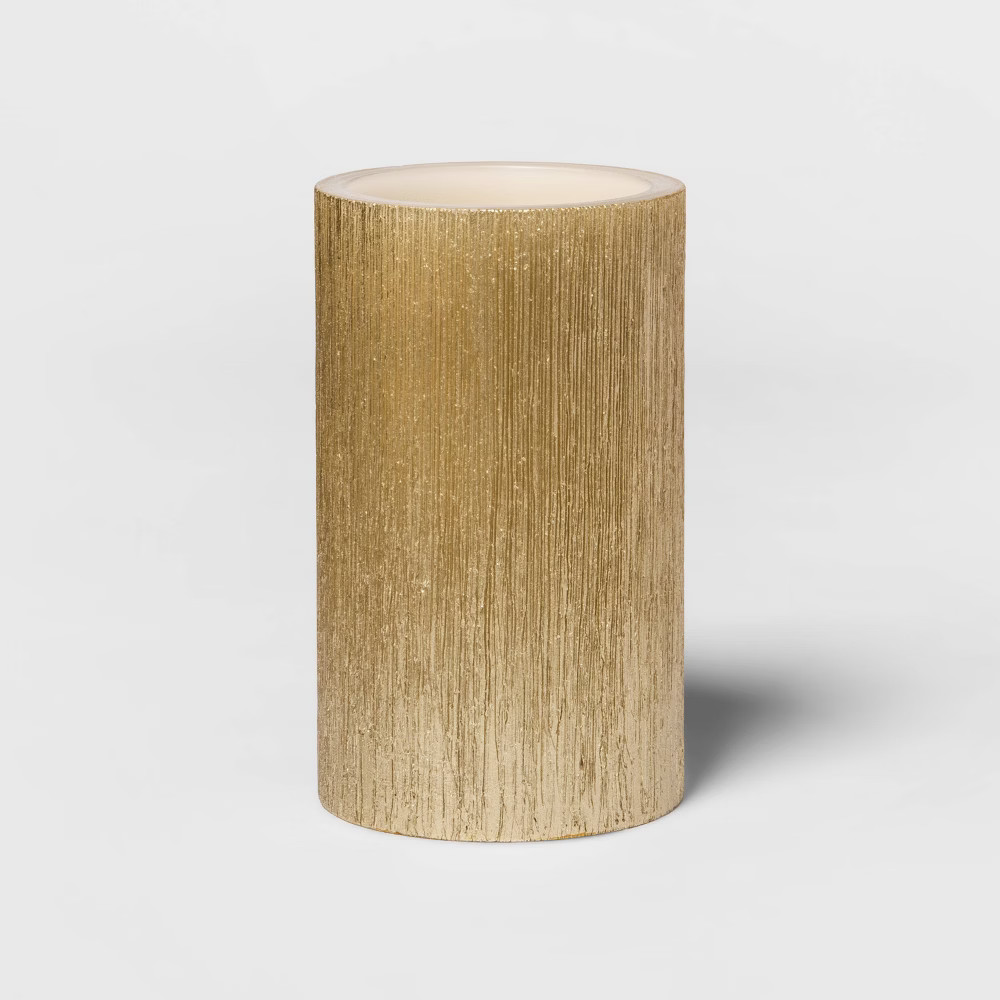 5"x 3" LED Unscented Metallic Gold Pillar Candle - Threshold™ | Target