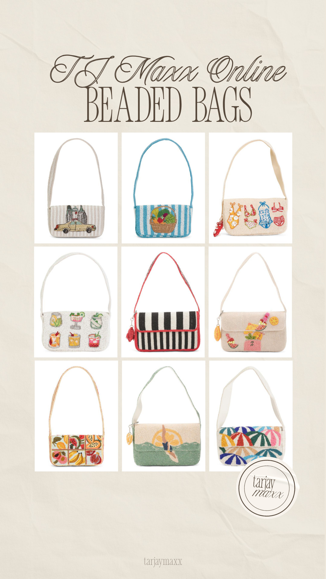 These beaded bags are SO cute for spring and summer like the little details on each one?? I’m obsessed these would be so fun for vacation or just to make a basic outfit cuter. spring outfits 2026, country concert outfits, date night outfits, spring dresses, business casual workwear, vacation outfits beach, graduation dresses, plus size fashion, summer outfits, work outfits, tj maxx new arrivals, beaded bags, statement bags, affordable finds, daily finds 

 #LTKgrwm #LTKootd