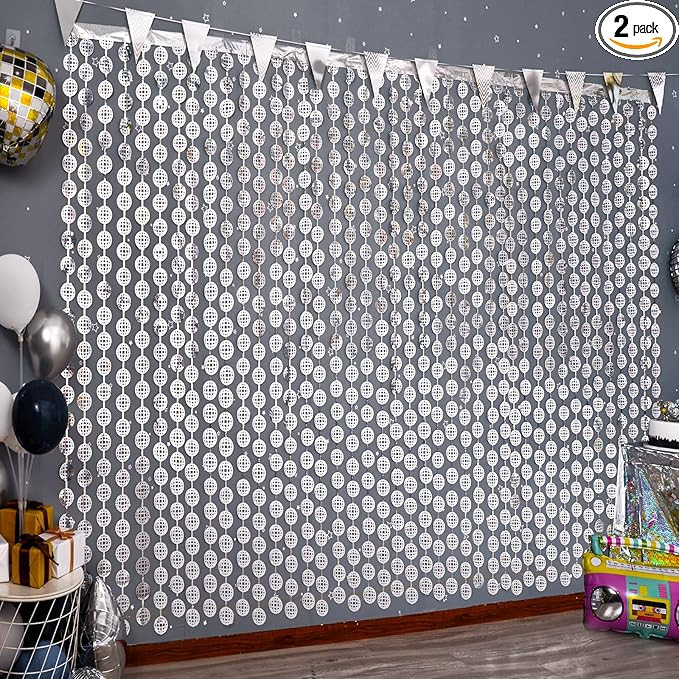 Disco Party Decorations, 2 Pack Disco Ball Photo Booth Props,3.3x6.6 ft Silver Foil Fringe Curtai... | Amazon (US)