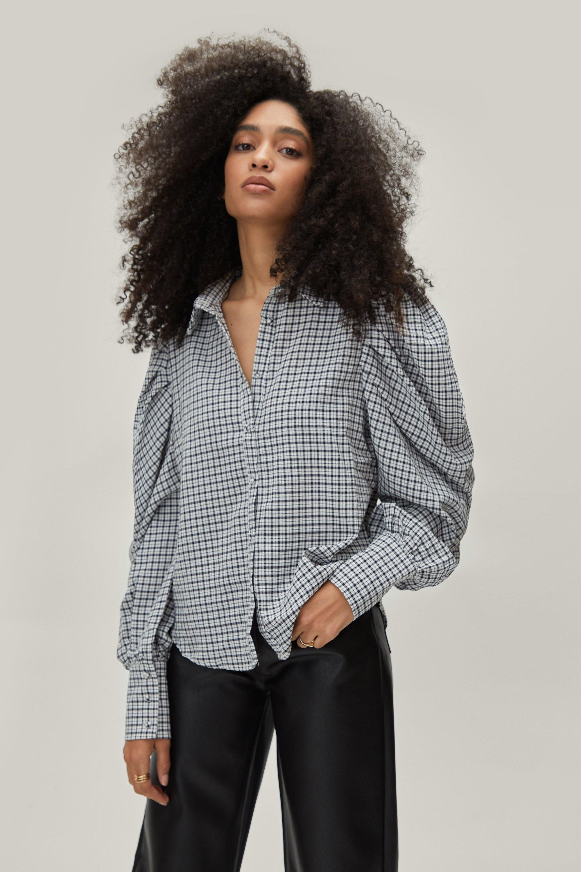Puff Sleeve Collared Check Shirt | Nasty Gal (US)