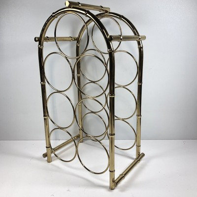 Vintage Hollywood Regency Brass Faux Bamboo 7-Bottle Tabletop Wine Rack MCM | eBay US